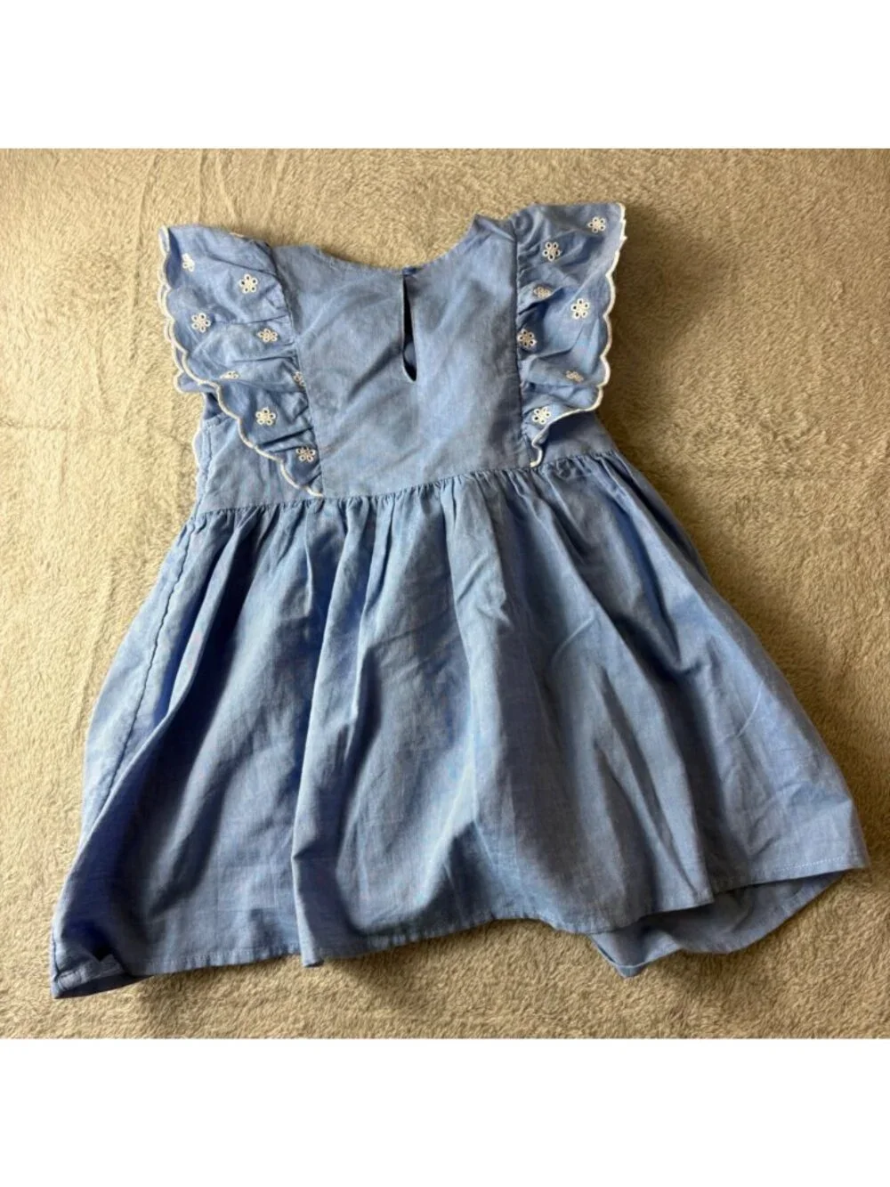Cat & Jack Pinafore Dress Girls 3T Blue White Embroidered Ruffle Sleeve